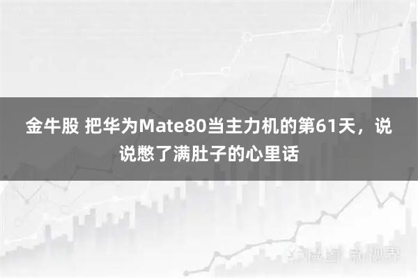 金牛股 把华为Mate80当主力机的第61天，说说憋了满肚子的心里话