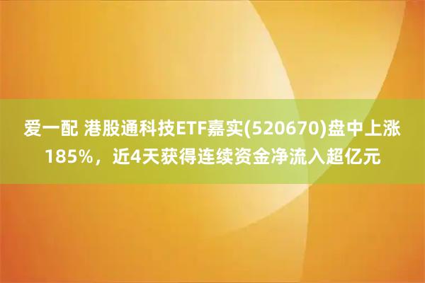 爱一配 港股通科技ETF嘉实(520670)盘中上涨185%，近4天获得连续资金净流入超亿元